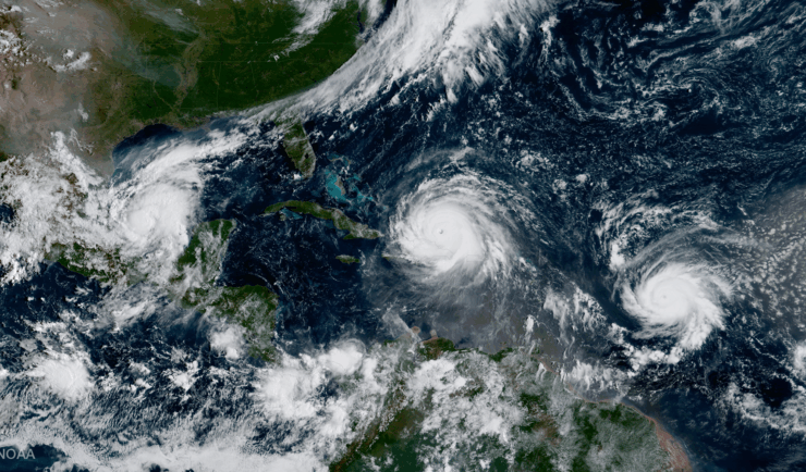 Satellite image of hurricanes in Atlantic Ocean